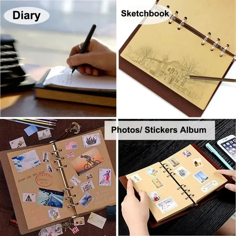 Retro PU Leather Traveler Notebook — Soft Cover Kraft Paper Diary for Kids & Adults, 14x10cm