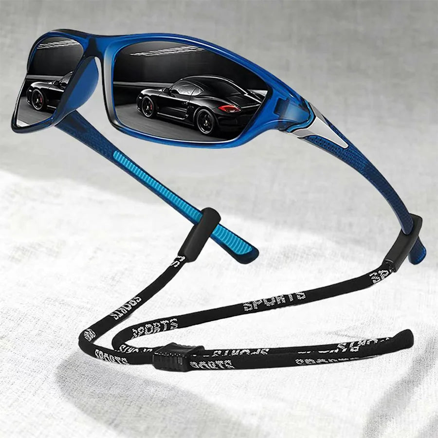 Gafas de sol deportivas vintage con cadena — Gafas de sol unisex para exterior con lentes de espejo