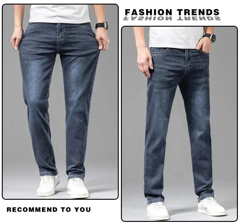 Men's Stretch Straight Jeans — Smart Casual Business Denim, Sizes 29–42