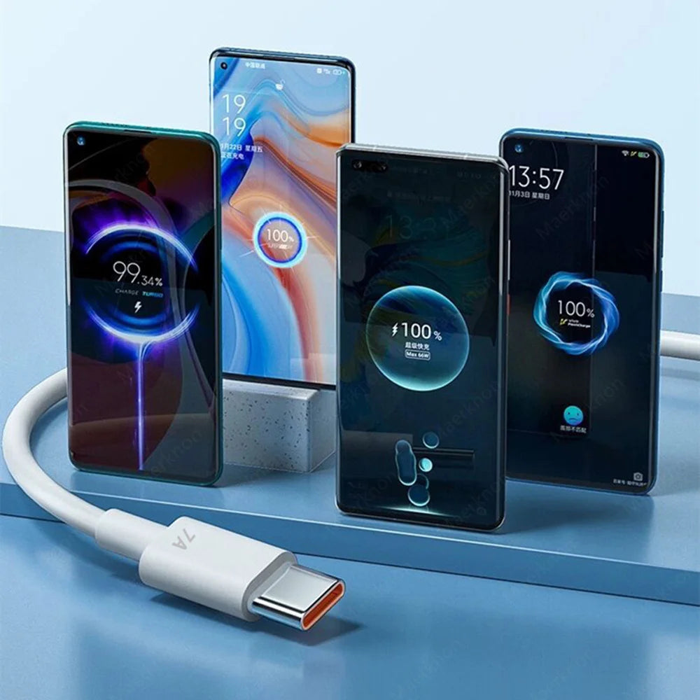 Cable de carga superrápida USB-C de 7 A 100 W — Cable de datos de carga rápida para Huawei, Xiaomi y Samsung