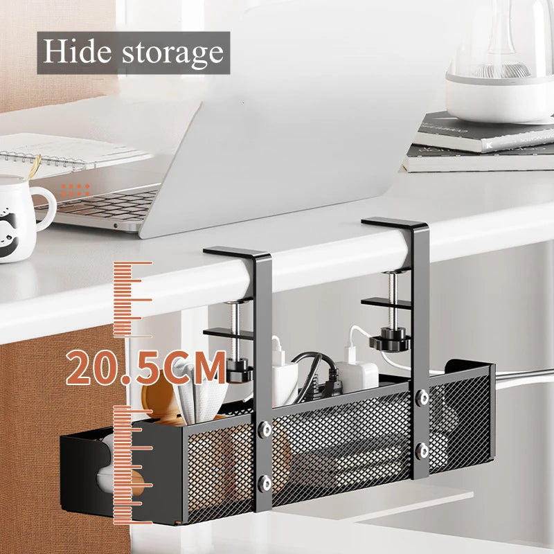 Under-Desk Cable Organizer Tray — No-Drill, Clamp-On
