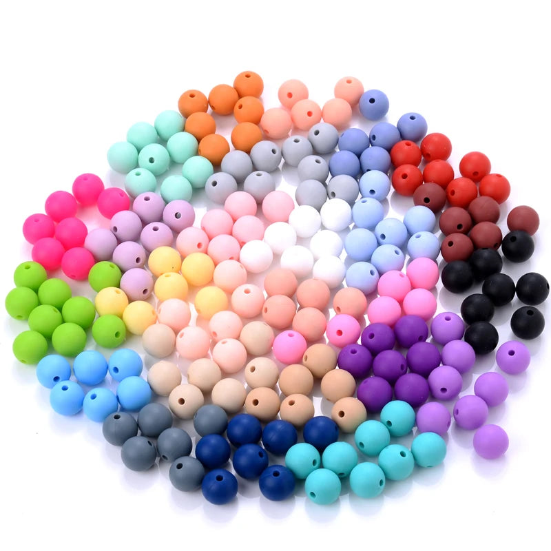 Cuentas de silicona para mordedor de bebé, paquete de 50 unidades, redondas de 12 mm, cuentas de chupete DIY sin BPA