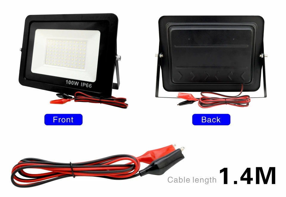 DC 12V LED Flood Light — 20W/30W/50W/100W Waterproof Outdoor Spotlight IP66
