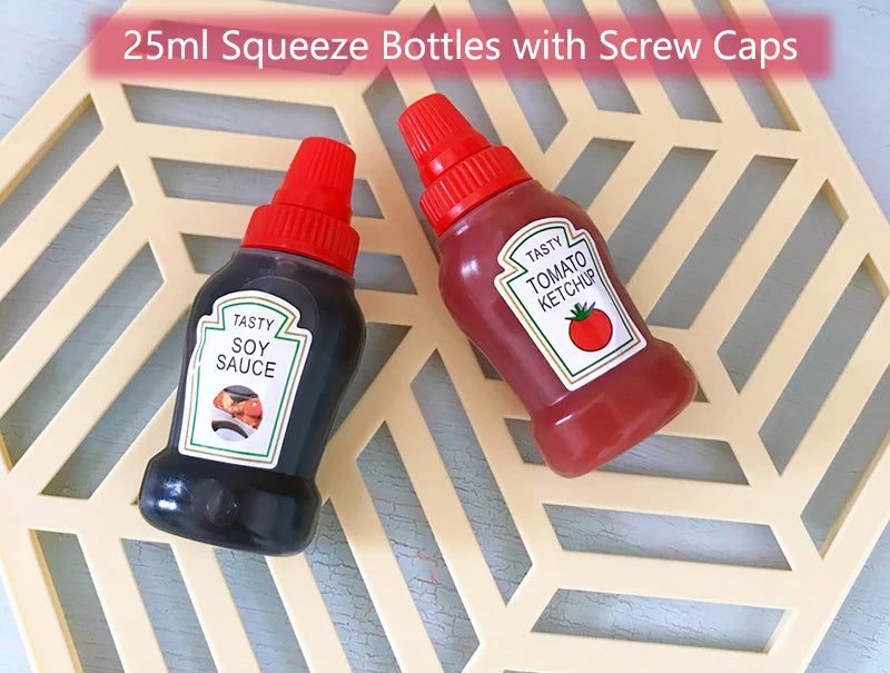 Mini Condiment Squeeze Bottles 25ml — Portable Sauce Dispensers for Lunchboxes (4 or 8pcs)