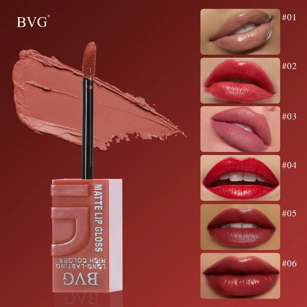 BVG Matte Liquid Lipstick — Long-Lasting Waterproof Non-Greasy Lip Gloss in Warm Tones