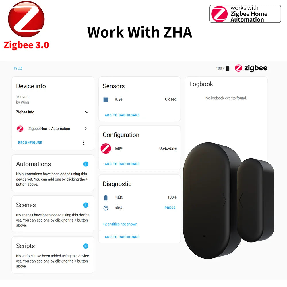 Zigbee 3.0 Door & Window Contact Sensor — Smart Home Security Sensor for Home Assistant, Alexa & Yandex