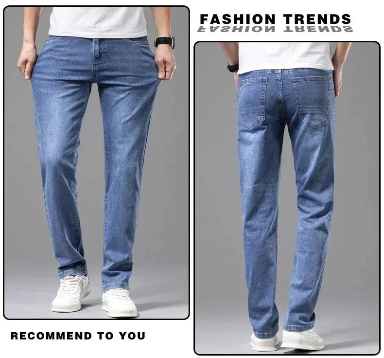 Men's Stretch Straight Jeans — Smart Casual Business Denim, Sizes 29–42