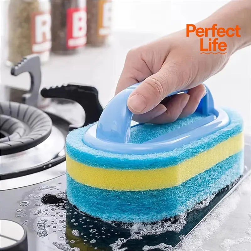 Kitchen Cleaning Brush with Handle — High-Density Scouring Pad for Pots, Tiles & Walls