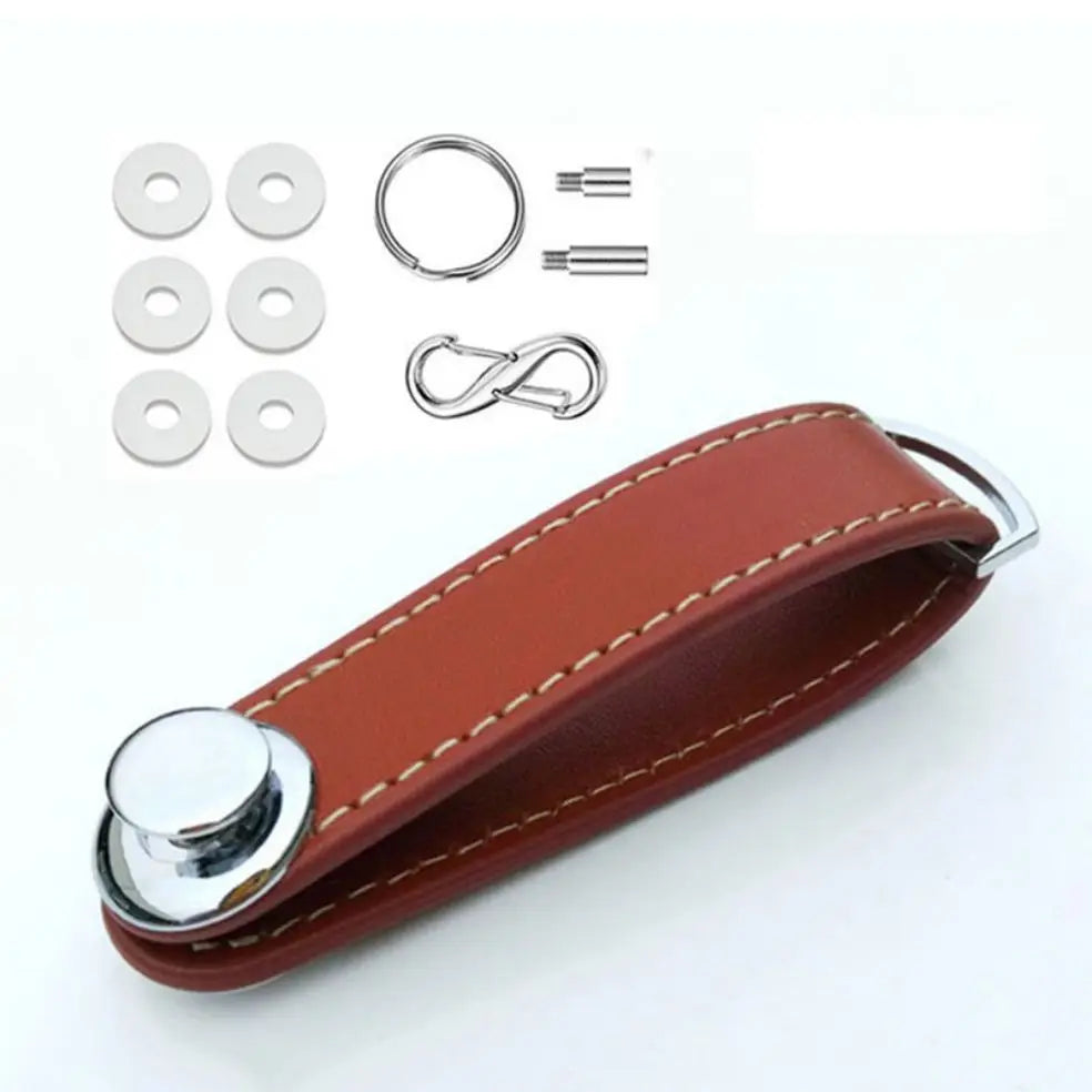 Smart Leather Key Organizer Wallet — Compact Car Key Pouch with Keychain Ring & Hooks