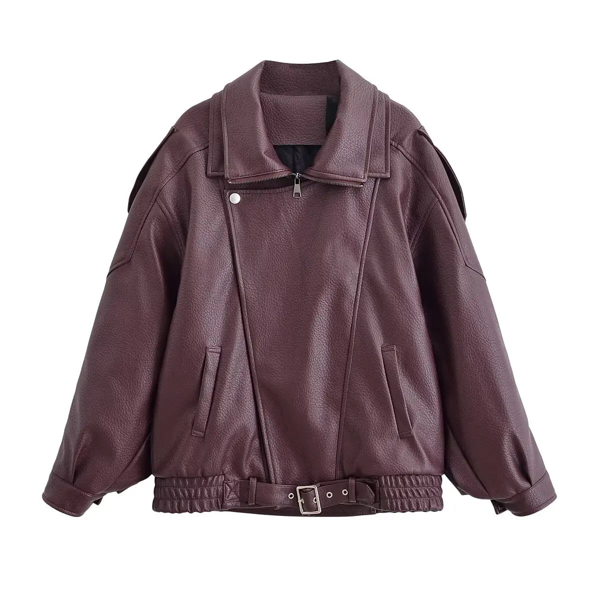 Women’s Faux Leather Zip-Up Jacket — Casual Streetwear Style