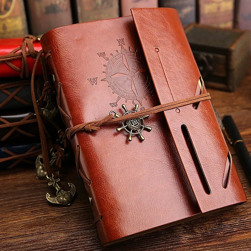 Retro PU Leather Traveler Notebook — Soft Cover Kraft Paper Diary for Kids & Adults, 14x10cm