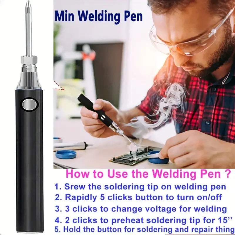 Portable Electric Soldering Iron Pen Kit — USB Rechargeable, 510 Thread, 650/1100mAh