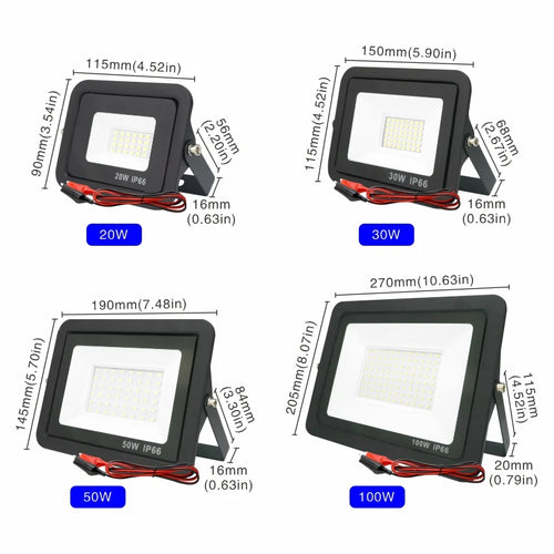 DC 12V LED Flood Light — 20W–100W, IP66 Waterproof Outdoor Spotlight