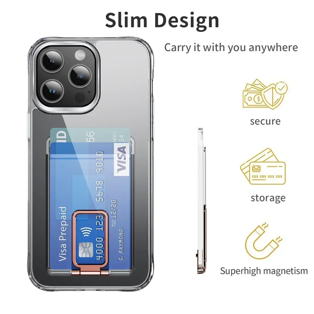 MagSafe 2-in-1 Magnetic Phone Card Holder Case — Clear Wallet Cover for iPhone & Samsung