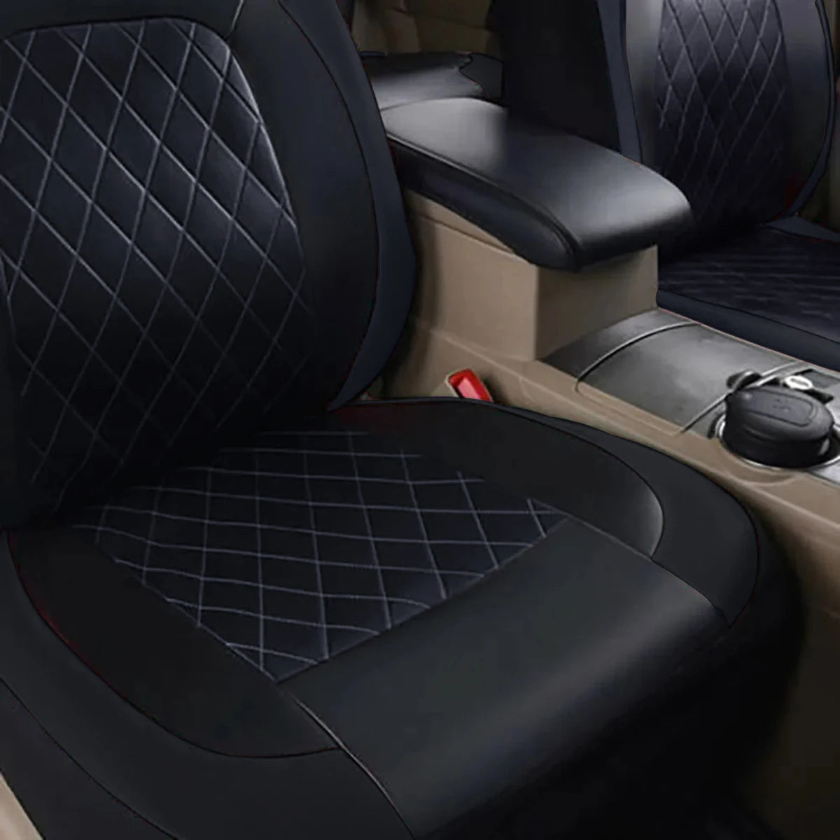 Quilted PU Leather Car Seat Cover Set — Full 9-Piece Waterproof Universal Fit for Sedan, SUV & Truck