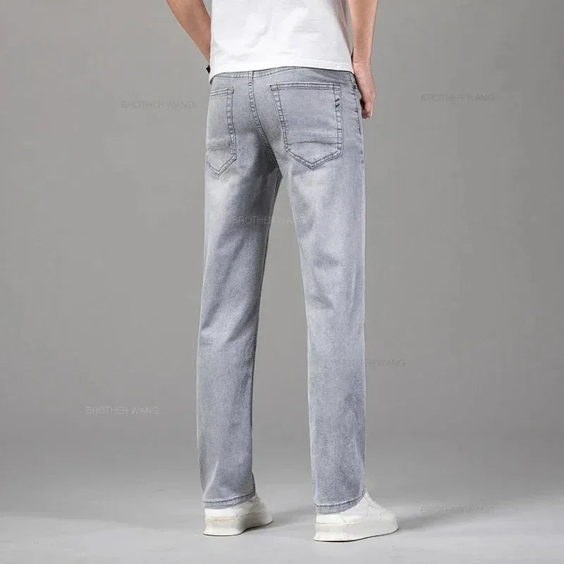 Men's Stretch Straight Jeans — Smart Casual Business Denim, Sizes 29–42