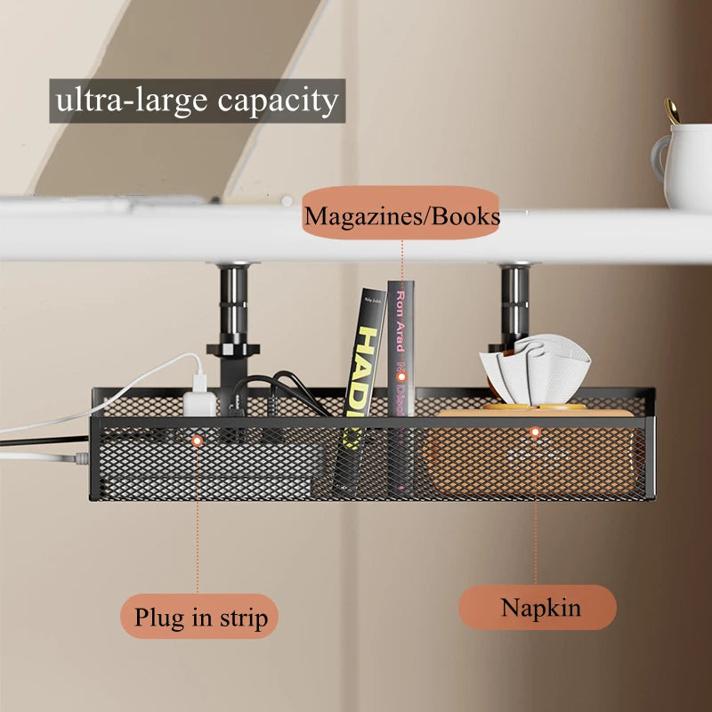 Under-Desk Cable Organizer Tray — No-Drill, Clamp-On