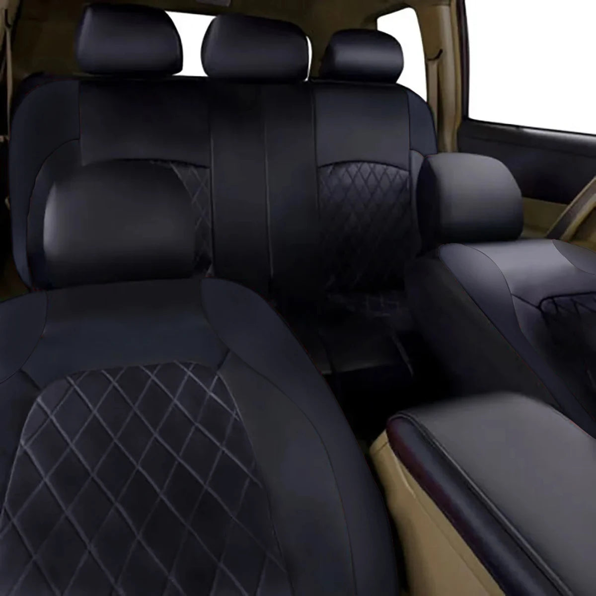 Quilted PU Leather Car Seat Cover Set — Full 9-Piece Waterproof Universal Fit for Sedan, SUV & Truck