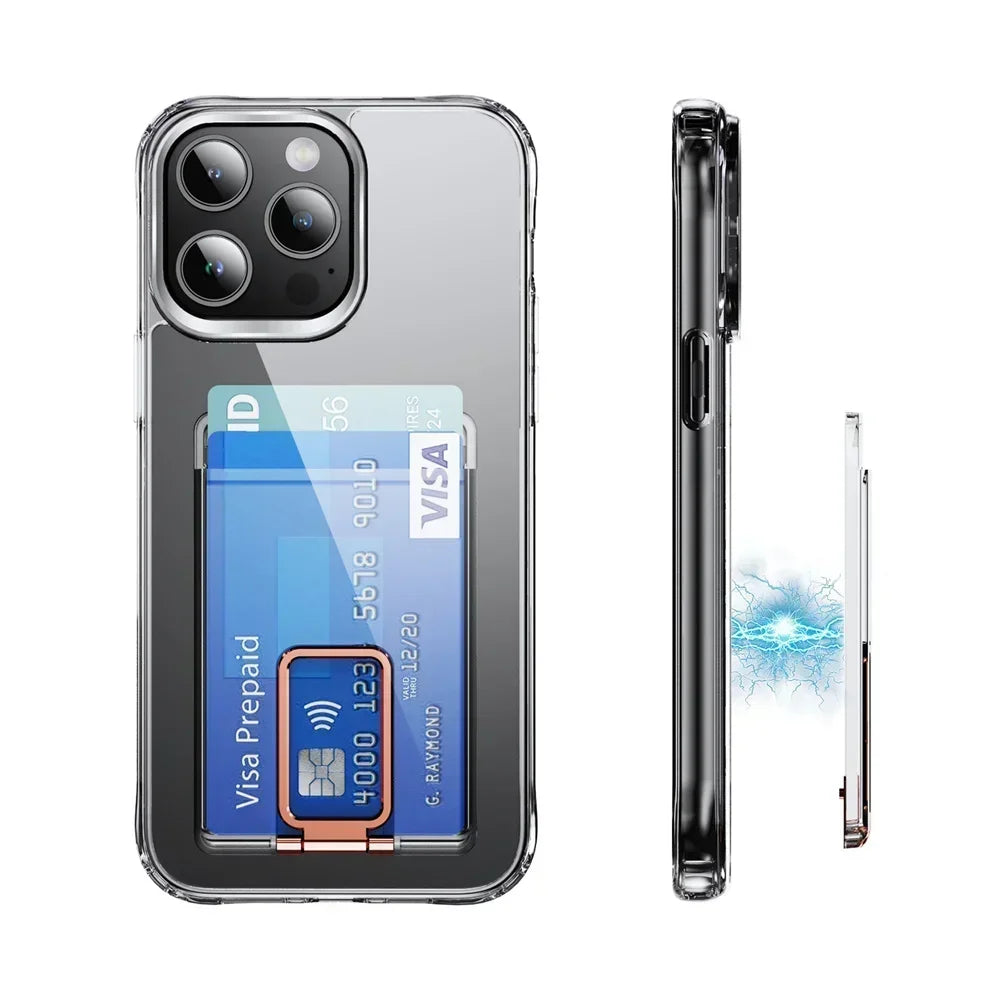 MagSafe 2-in-1 Magnetic Phone Card Holder Case — Clear Wallet Cover for iPhone & Samsung