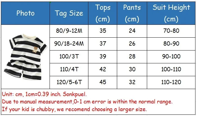 Conjunto de camiseta y shorts a rayas para niños — Chándal de verano unisex para niños y niñas de 4 a 6 años
