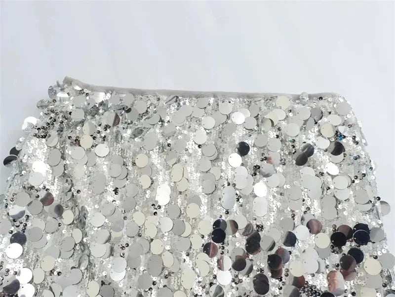 Minifalda de lentejuelas plateadas — Falda de fiesta Y2K brillante de talle alto
