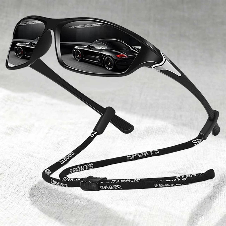 Gafas de sol deportivas vintage con cadena — Gafas de sol unisex para exterior con lentes de espejo