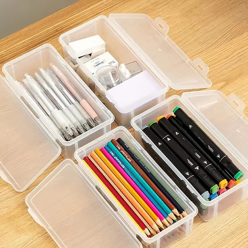Transparent Plastic Pencil Box — Clear Storage Organizer for School & Office