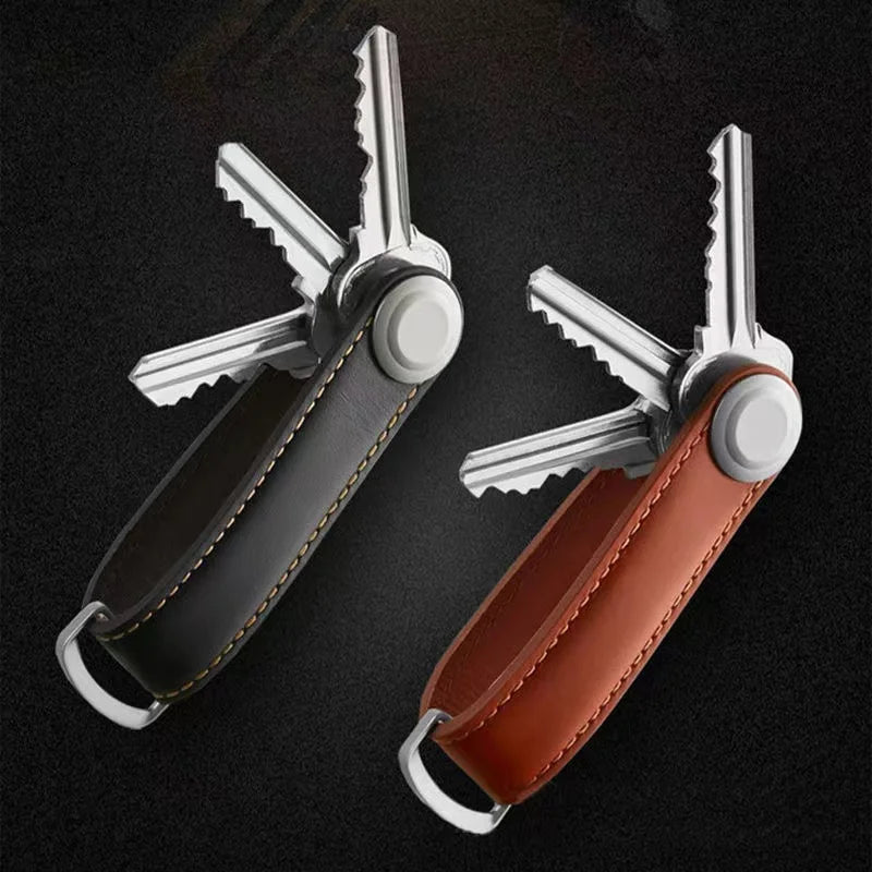 Smart Leather Key Organizer Wallet — Compact Car Key Pouch with Keychain Ring & Hooks