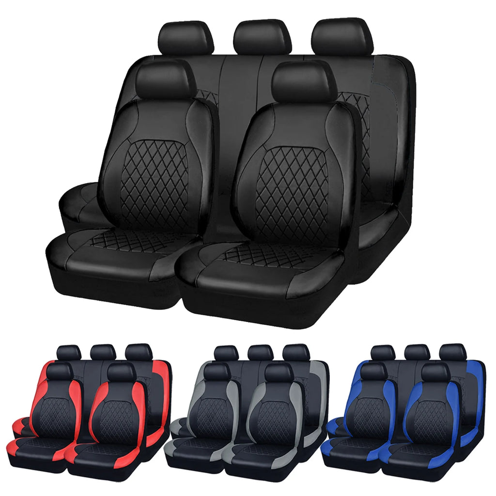 Quilted PU Leather Car Seat Cover Set — Full 9-Piece Waterproof Universal Fit for Sedan, SUV & Truck