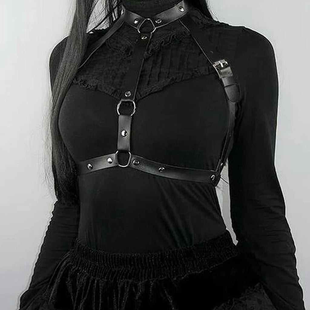 Women's Punk Chest Harness Belt — Faux Leather Gothic Suspender
