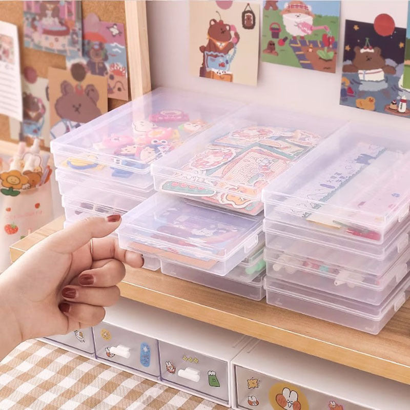 Transparent Plastic Pencil Box — Clear Storage Organizer for School & Office