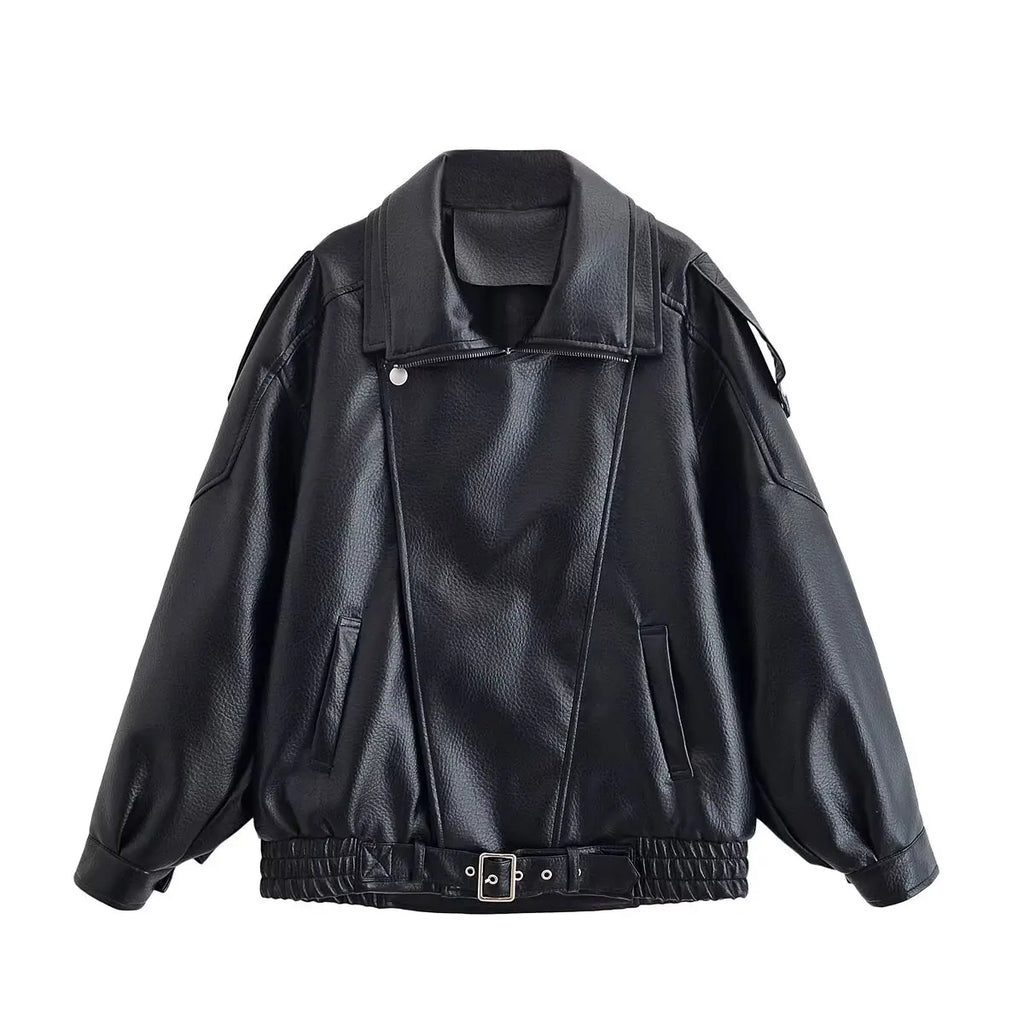 Chaqueta de polipiel con cremallera para mujer — Estilo informal urbano