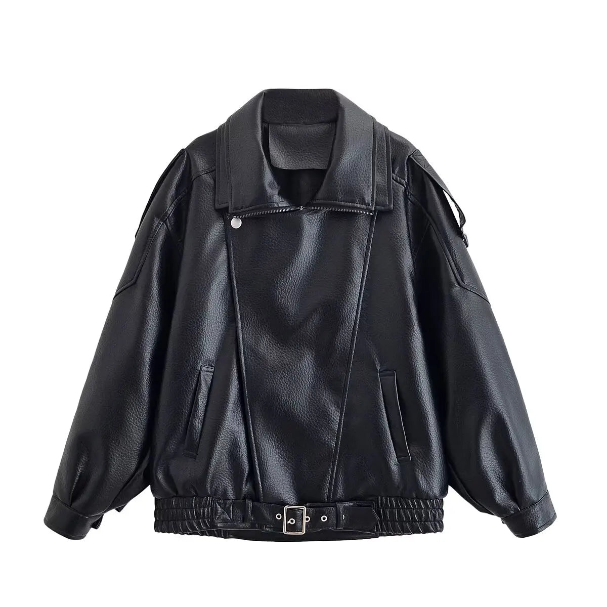 Women’s Faux Leather Zip-Up Jacket — Casual Streetwear Style