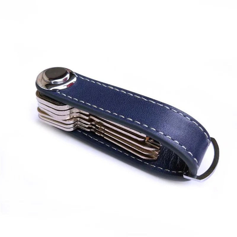 Smart Leather Key Organizer Wallet — Compact Car Key Pouch with Keychain Ring & Hooks