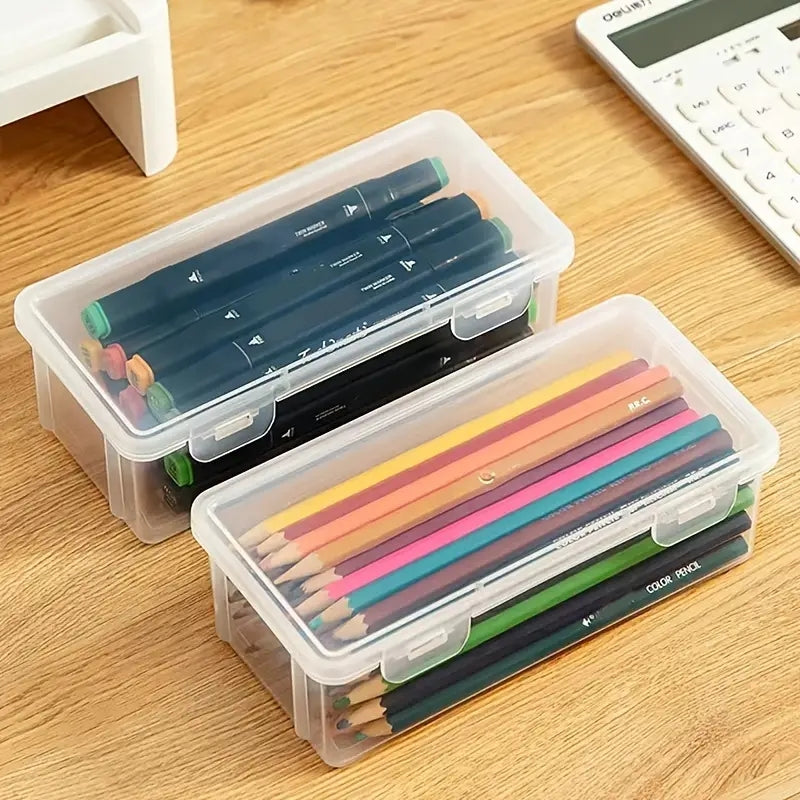 Transparent Plastic Pencil Box — Clear Storage Organizer for Pens, Markers, Erasers & More
