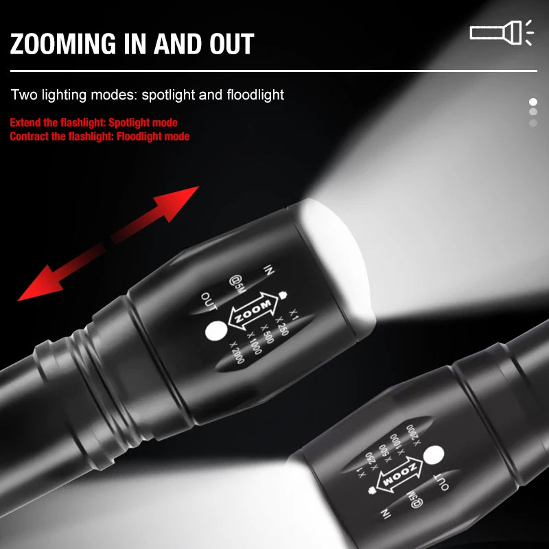 Linterna recargable con zoom T6 LED — Foco telescópico de aleación de aluminio para exteriores