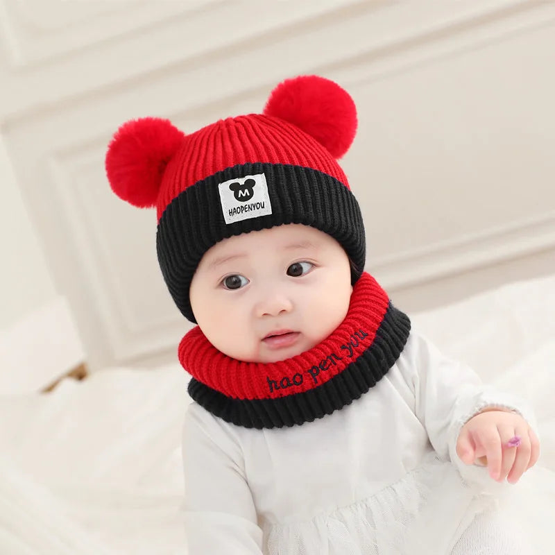 Conjunto de gorro y bufanda de oso para bebé — Gorro de invierno de punto cálido para bebés y niños pequeños