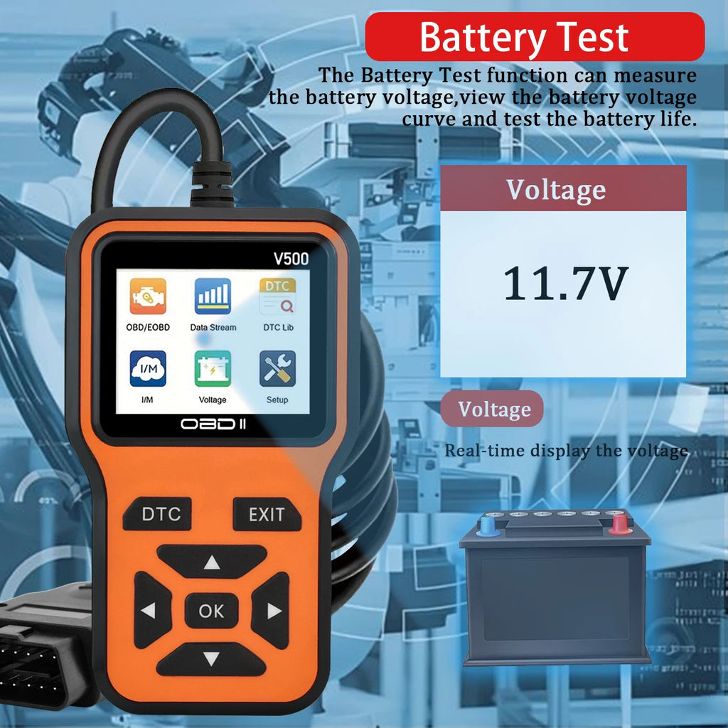 Escáner de diagnóstico de coche Jexiwe V500 OBD2 — Lector de códigos de fallos de motor y comprobador de voltaje