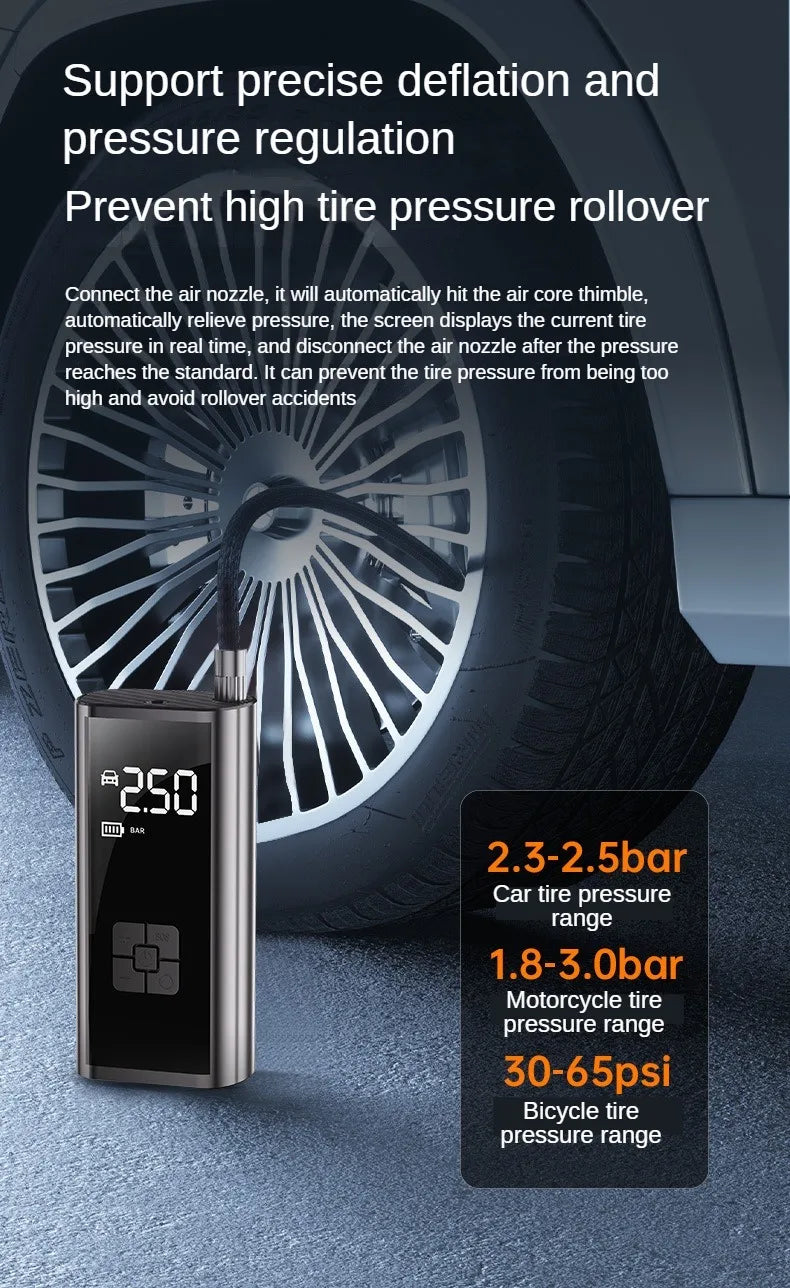 Compresor de aire portátil de 150 PSI para inflar neumáticos — Bomba compacta inalámbrica y con cable para coches, bicicletas y más