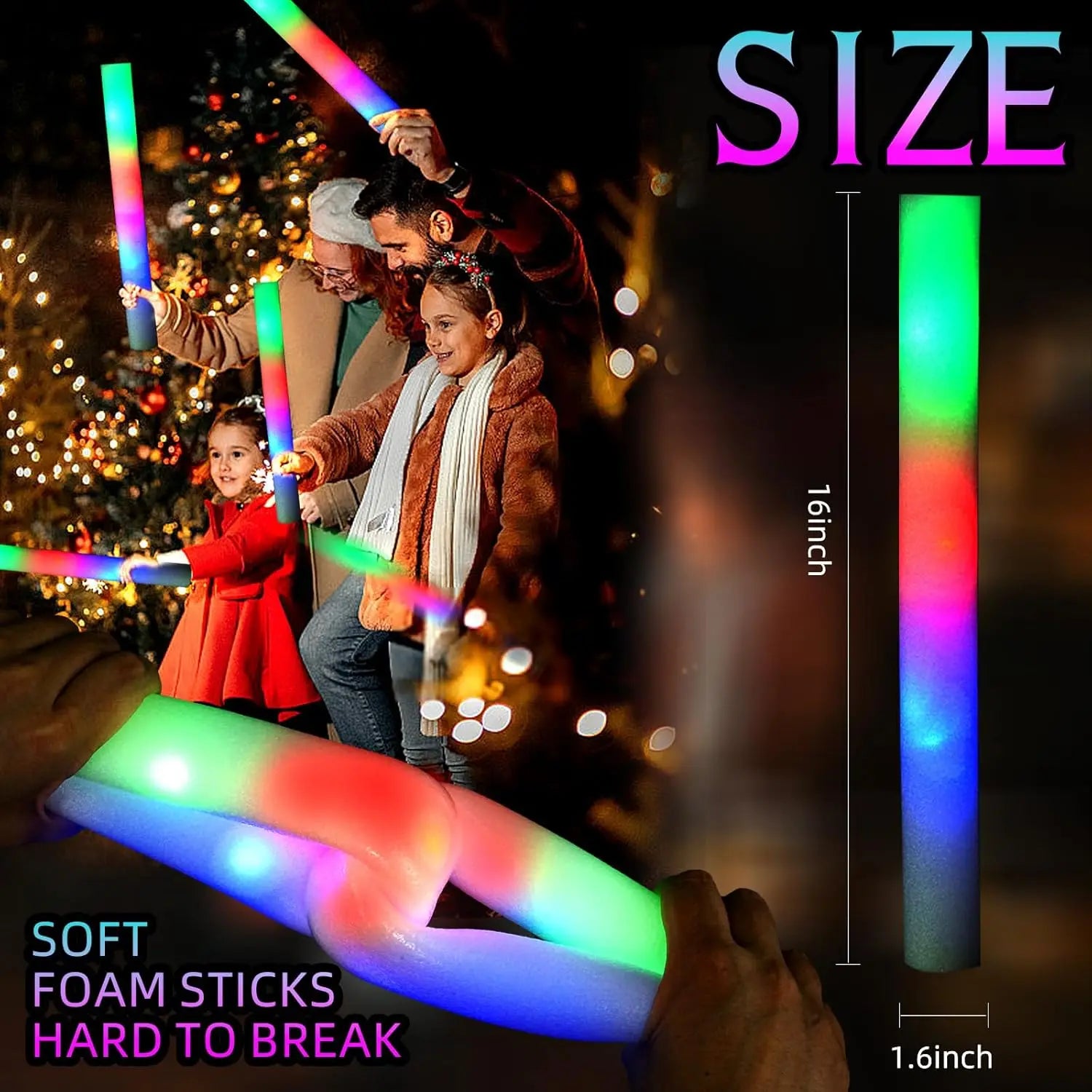 30 Barras de Espuma LED Luminosas — 3 Modos de Luces Intermitentes Coloridas para Fiestas y Eventos