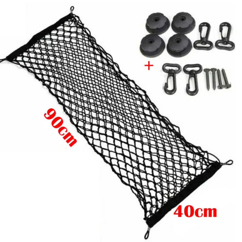 Car Trunk Elastic Mesh Net Organizer — 90x40cm Universal Nylon Cargo Net with Hooks