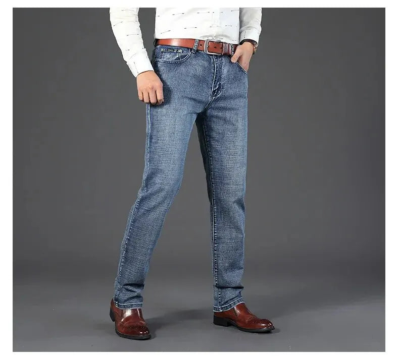 WTHINLEE Men’s Slim Straight Business Jeans — Stretch Denim Casual Work Trousers in Blue & Black
