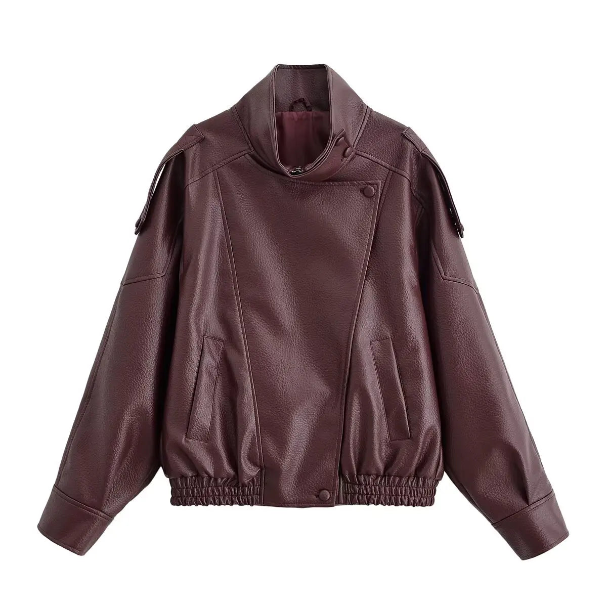 Women’s Faux Leather Zip-Up Jacket — Casual Streetwear Style