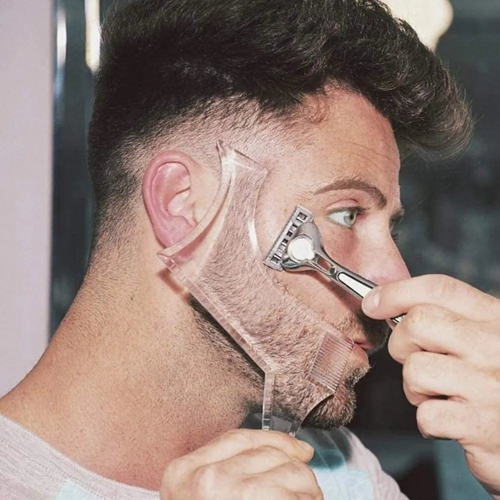 Men's Beard Shaping Tool — Stainless Steel Styling Stencil & Comb