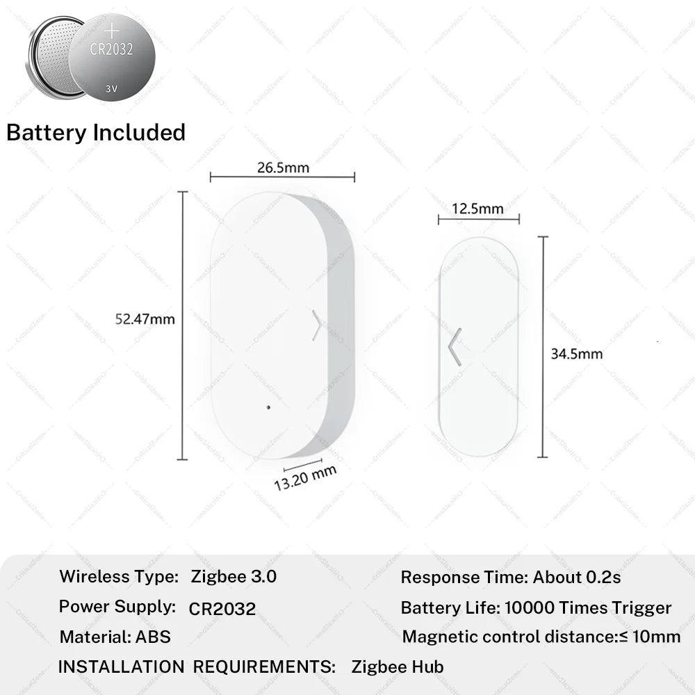 Zigbee 3.0 Door & Window Contact Sensor — Smart Home Security Sensor for Home Assistant, Alexa & Yandex