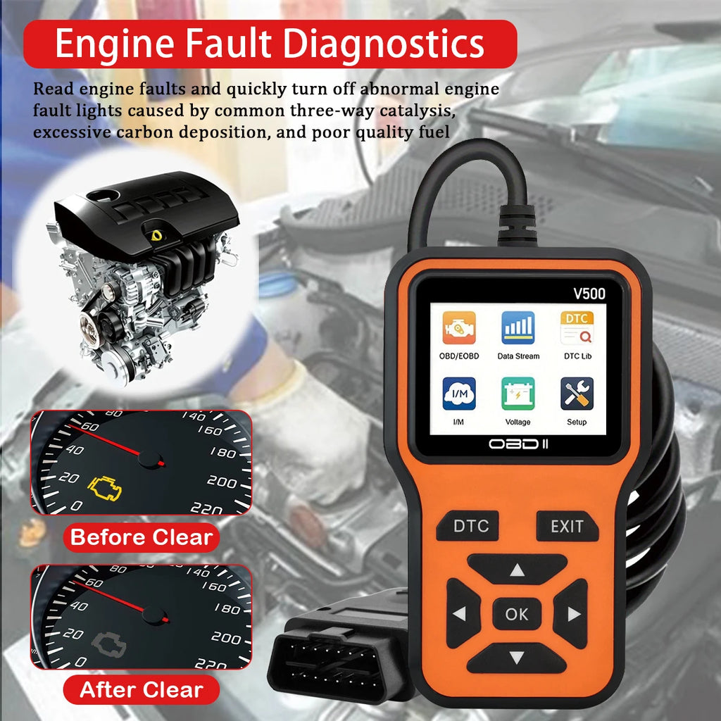Escáner de diagnóstico de coche Jexiwe V500 OBD2 — Lector de códigos de fallos de motor y comprobador de voltaje