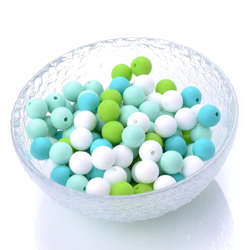Cuentas de silicona para mordedor de bebé, paquete de 50 unidades, redondas de 12 mm, cuentas de chupete DIY sin BPA