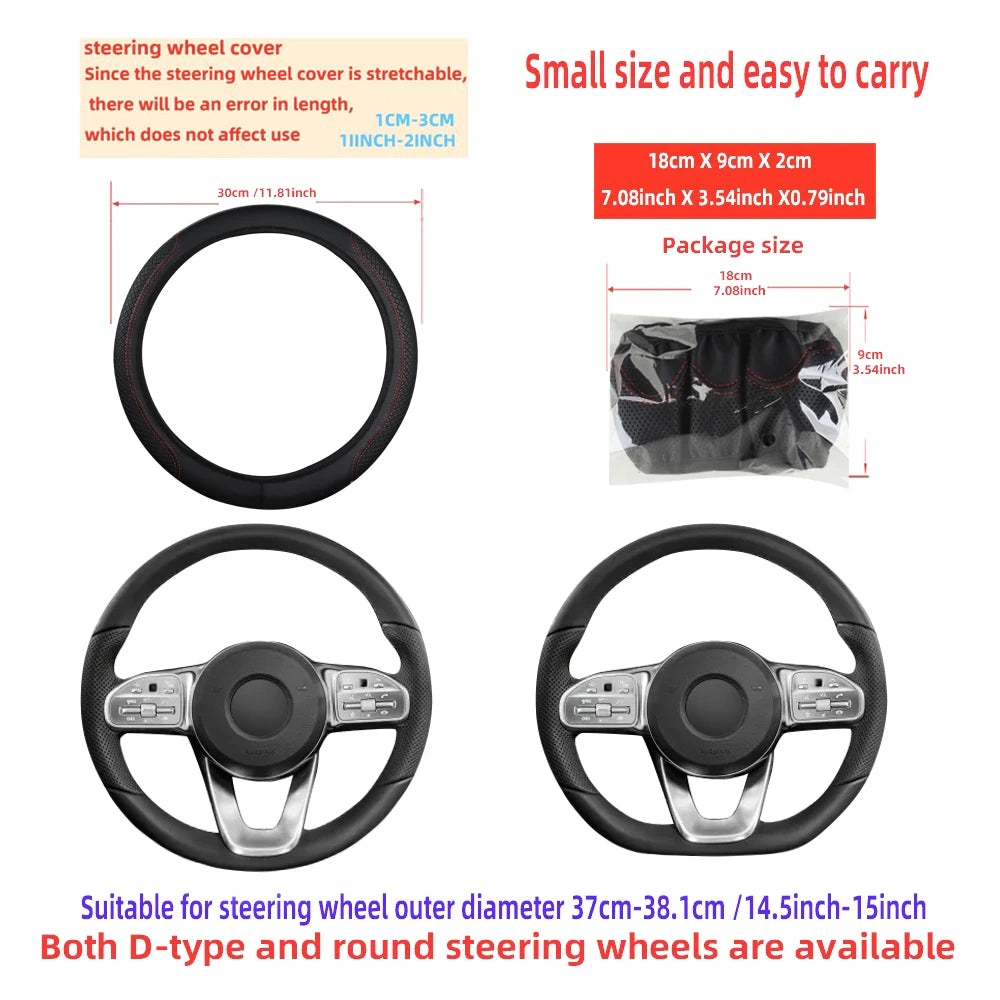 Microfiber Leather Steering Wheel Cover — No Inner Ring, Anti-Slip Breathable Universal Fit