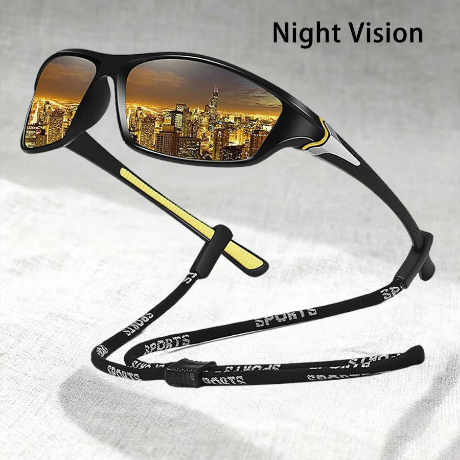Gafas de sol deportivas vintage con cadena — Gafas de sol unisex para exterior con lentes de espejo