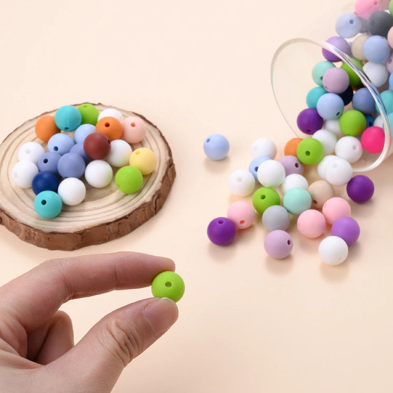 Cuentas de silicona para mordedor de bebé, paquete de 50 unidades, redondas de 12 mm, cuentas de chupete DIY sin BPA